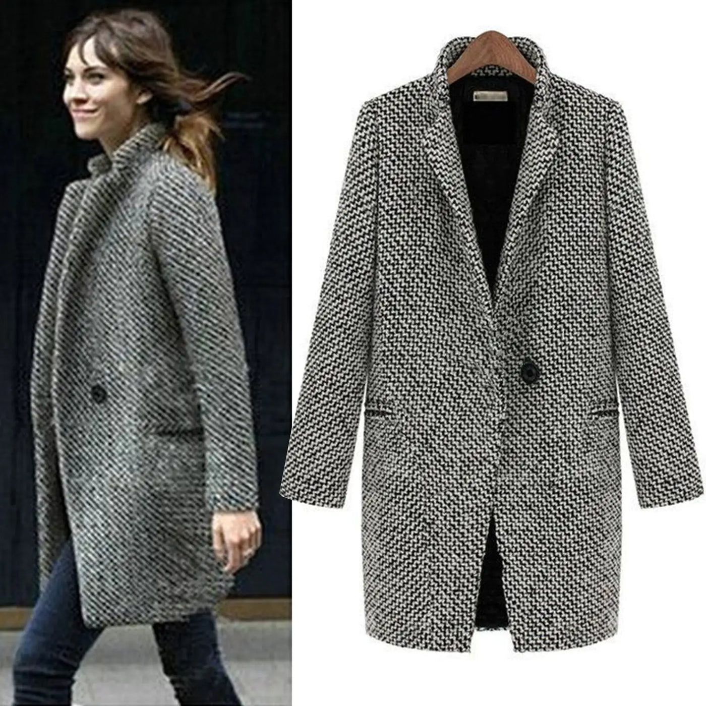 Cheska™ Long wool coat jacket